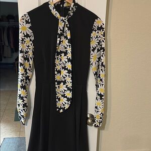 Unique Vintage Black Sheath Dress with Bishop Sleeves and Mock Neck